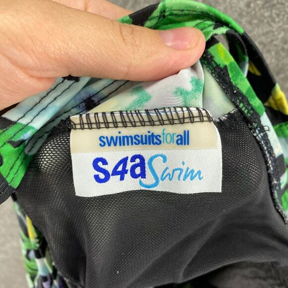 Swimsuits For All Swimsuit Women 20 Plus Green Floral V-Neck Sleeveless Lined - Picture 8 of 10